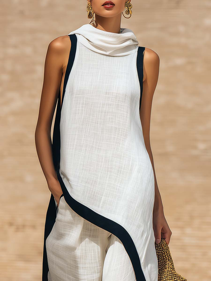 Yenira | Elegant two-piece cotton and linen set with artistic cut