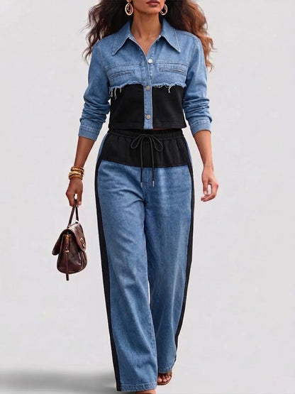 Holbrook™ | Colour-Block Cropped Jacket & Wide-Leg Trousers Set