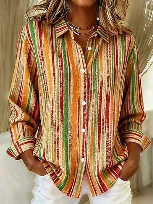 Harlowe™ | Vintage Multicolour Striped Button Blouse