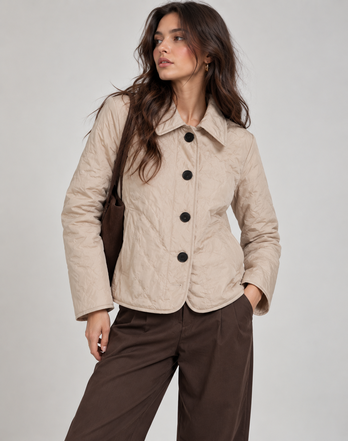 Women's Quilted Jacket with Collar and Button Fastening - image 2