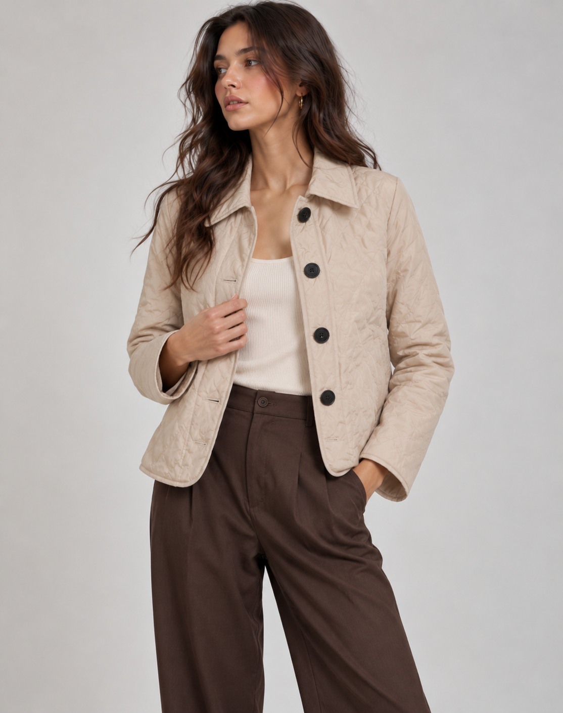 Women's Quilted Jacket with Collar and Button Fastening - image 1