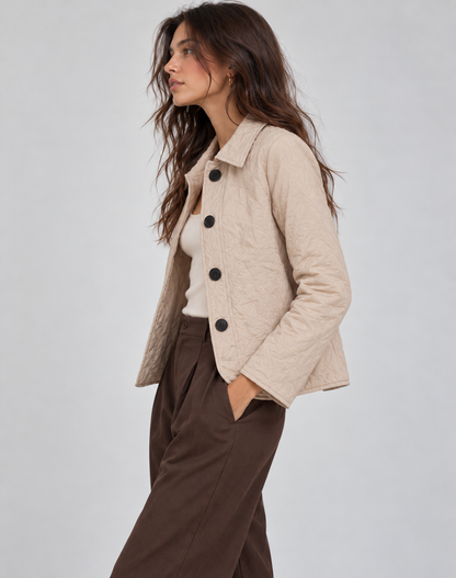 Women's Quilted Jacket with Collar and Button Fastening - image 3