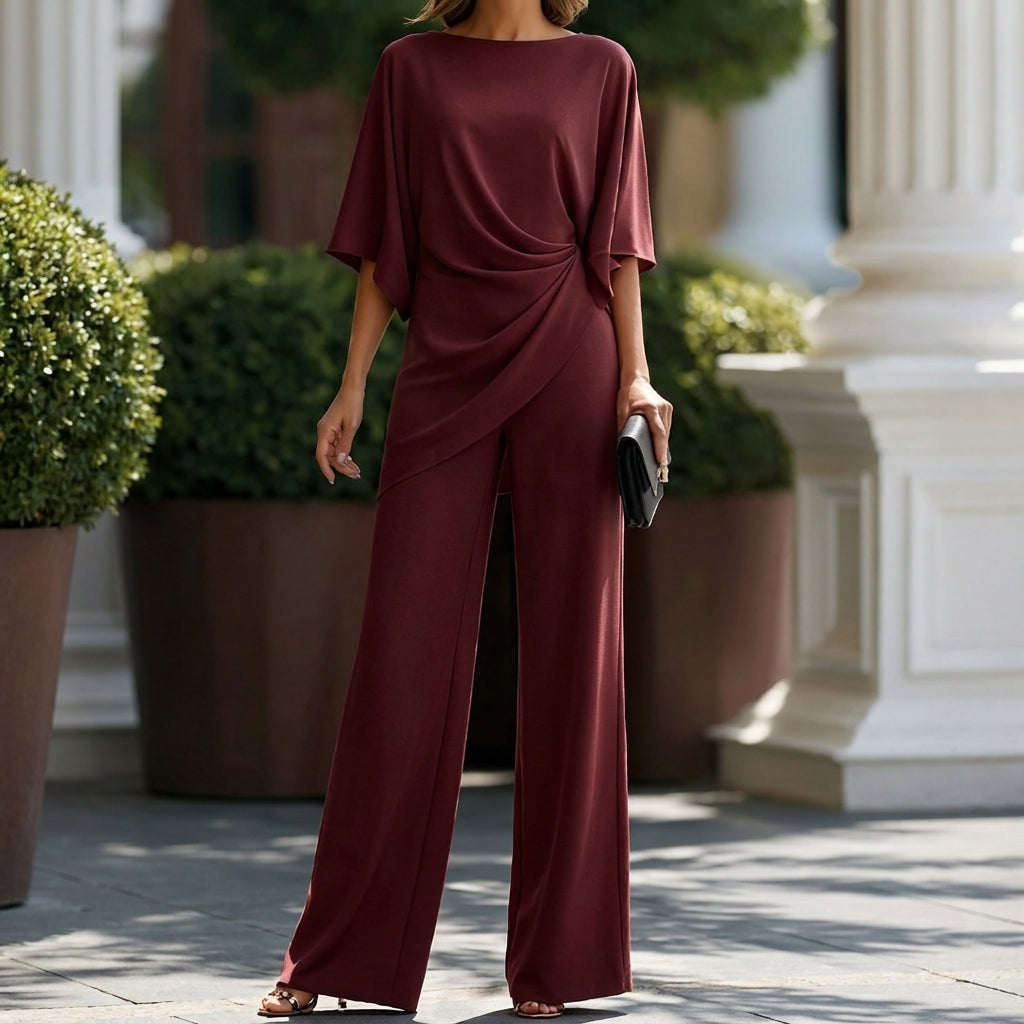 Gabriela | Draped Blouse and Wide Trousers Set