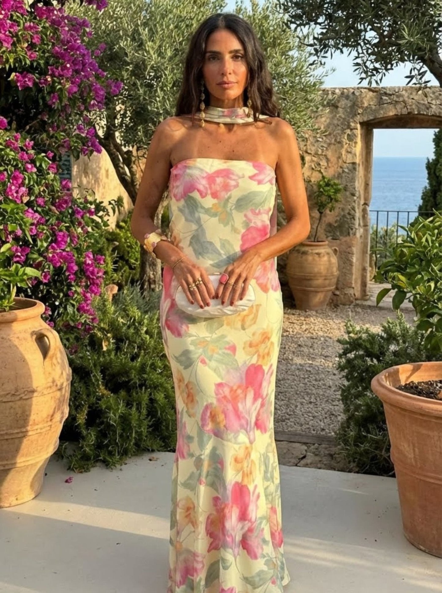Ursula™ | Strapless Floral Watercolour Long Dress