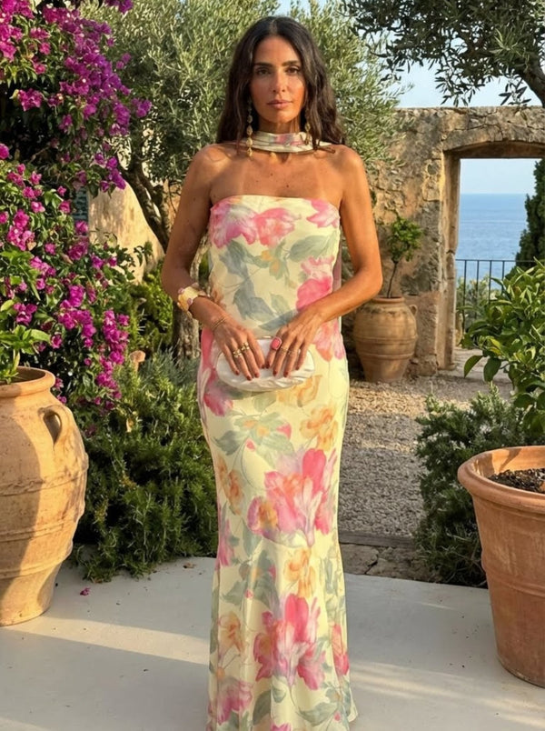Ursula™ | Strapless Floral Watercolour Long Dress