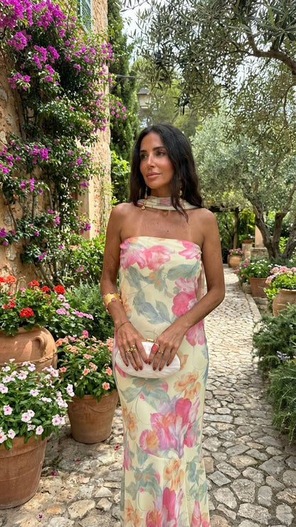 Ursula™ | Strapless Floral Watercolour Long Dress