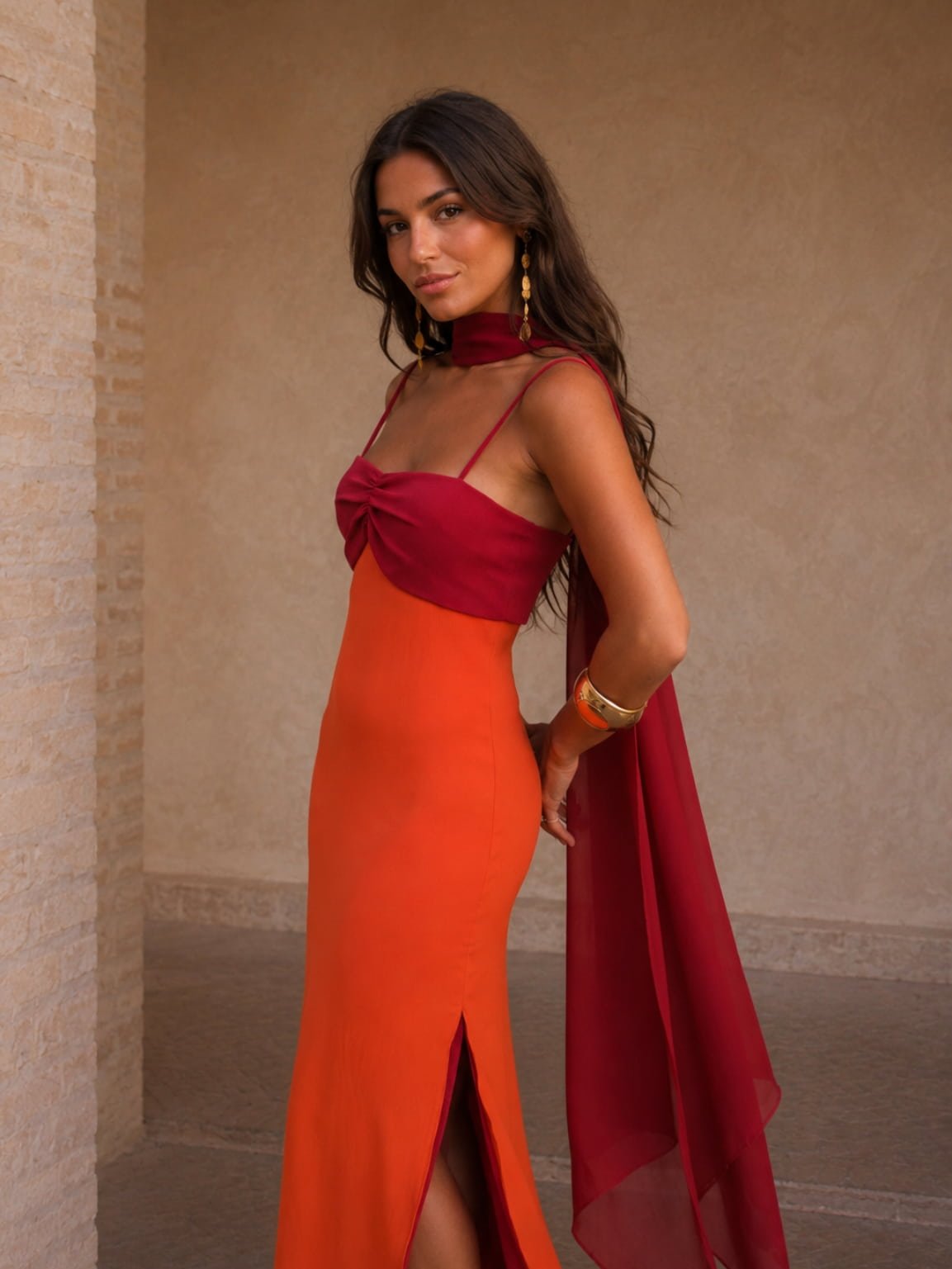 Sofia™ | Two-Tone Draped Long Dress