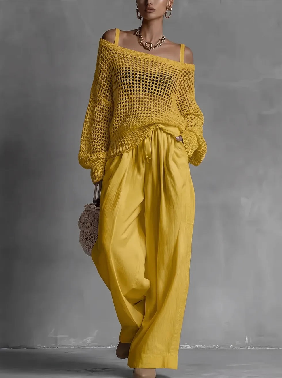 Women's Off-Shoulder Top and Wide-Leg Trouser Set - image 3