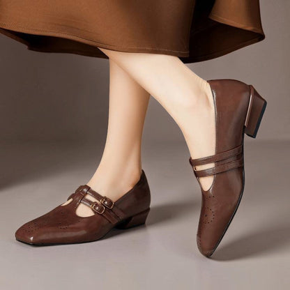 Estella | Brogued Dual-Strap Mary Jane Pumps