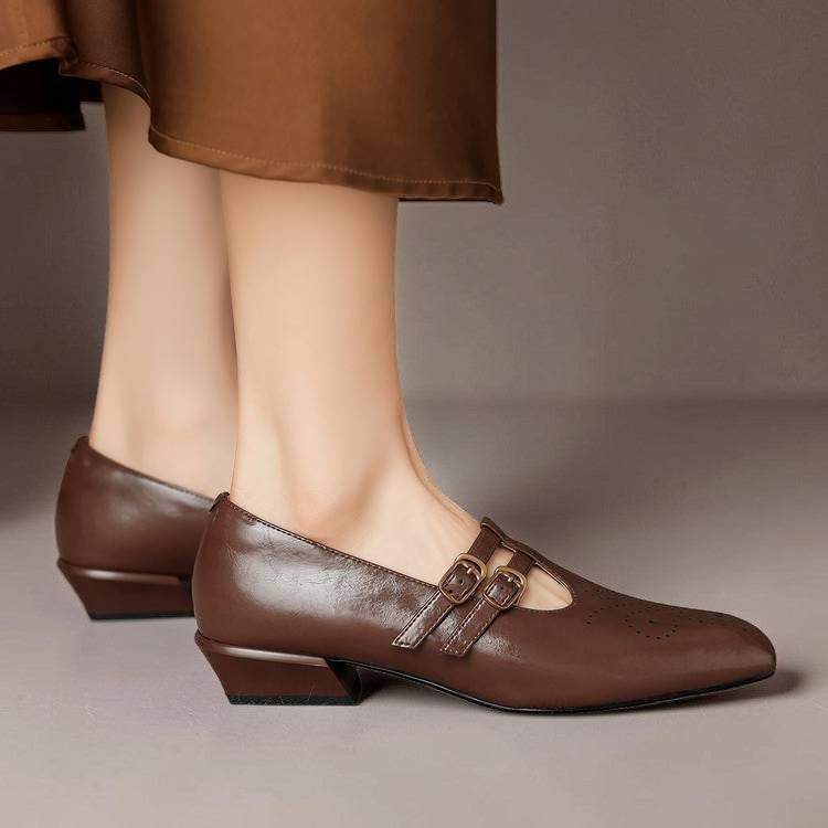 Estella | Brogued Dual-Strap Mary Jane Pumps