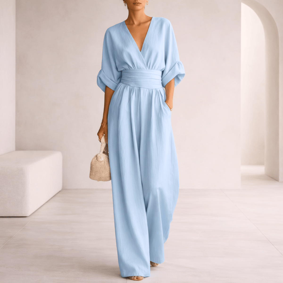 Elira | Essential V-Neck Wide-Leg Jumpsuit