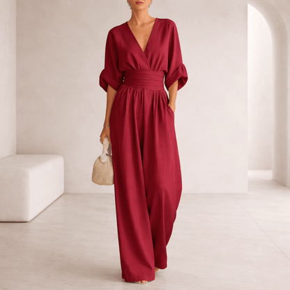 Elira | Essential V-Neck Wide-Leg Jumpsuit